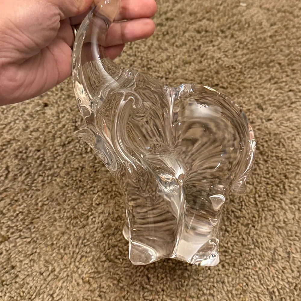 Art Glass Solid Crystal Elephant Figurine with Trunk Up, Made in Sweden, 5-1/2